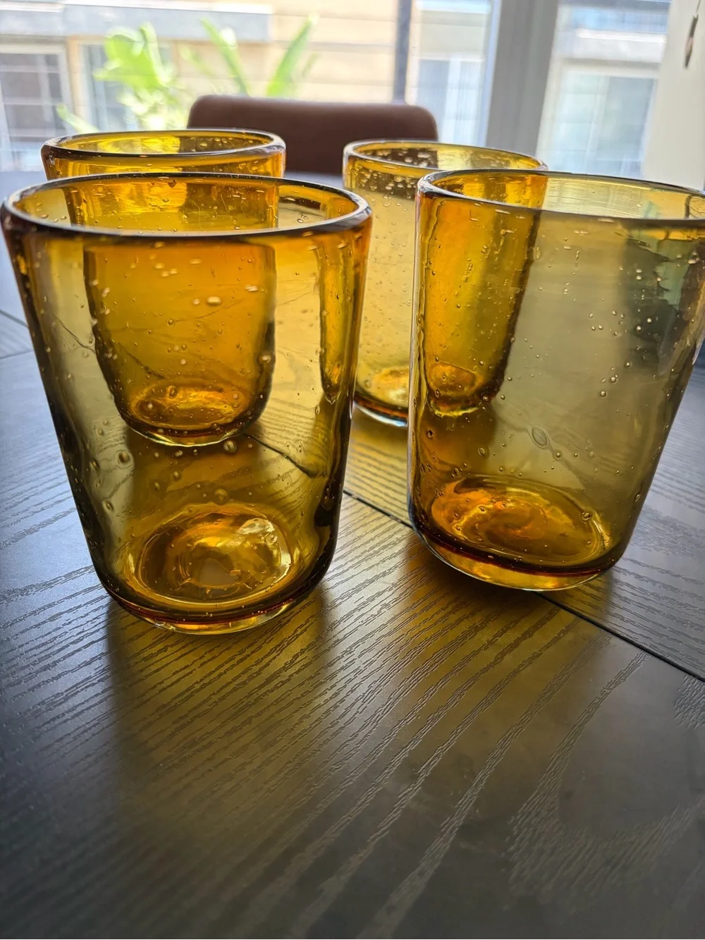 Amber Bubble Glass Tumbler - Set of 4